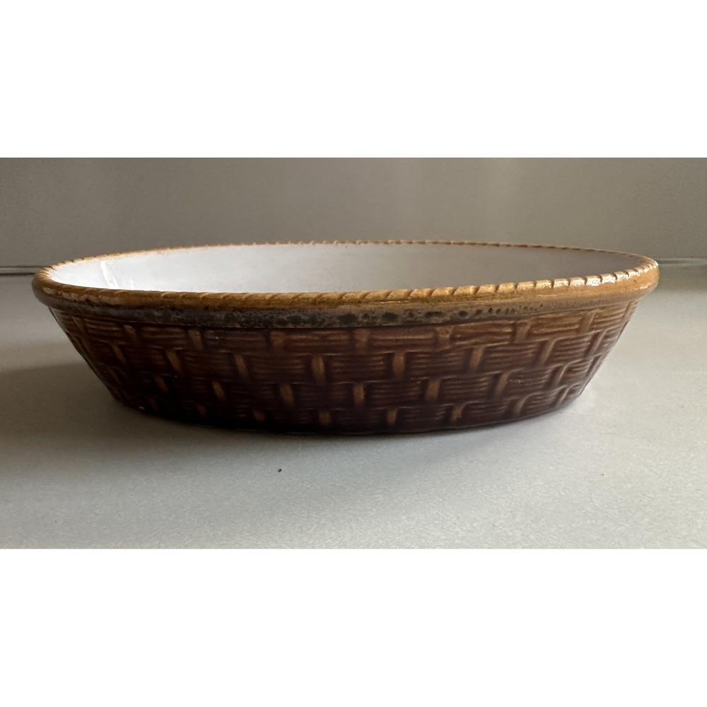 Vintage Tellurite Belgium Pottery Bowl Dish Oval brown Tan 8.5" x 5.5" Rare